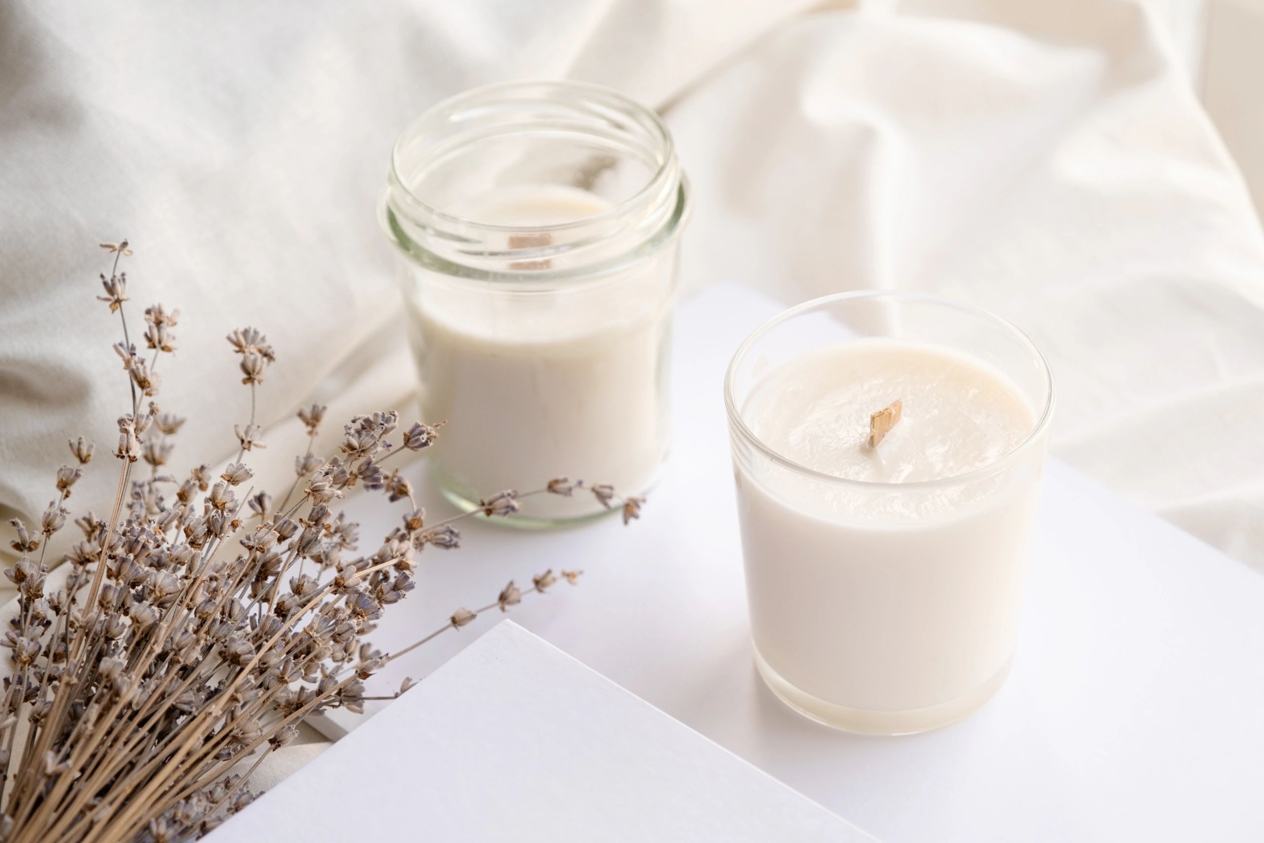 Candles and lavender creating a calm journaling atmosphere