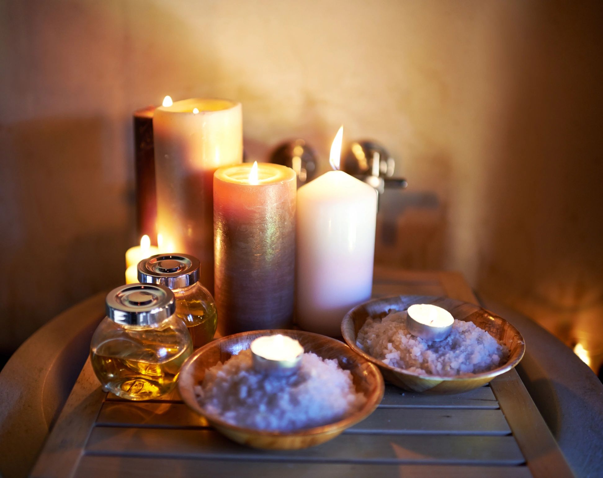 Calming candles and reflective atmosphere